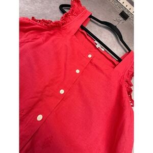 Eyelet Embroidered Linen Blend Tank Top Square Neck Ruffle Strap Size M Madewell